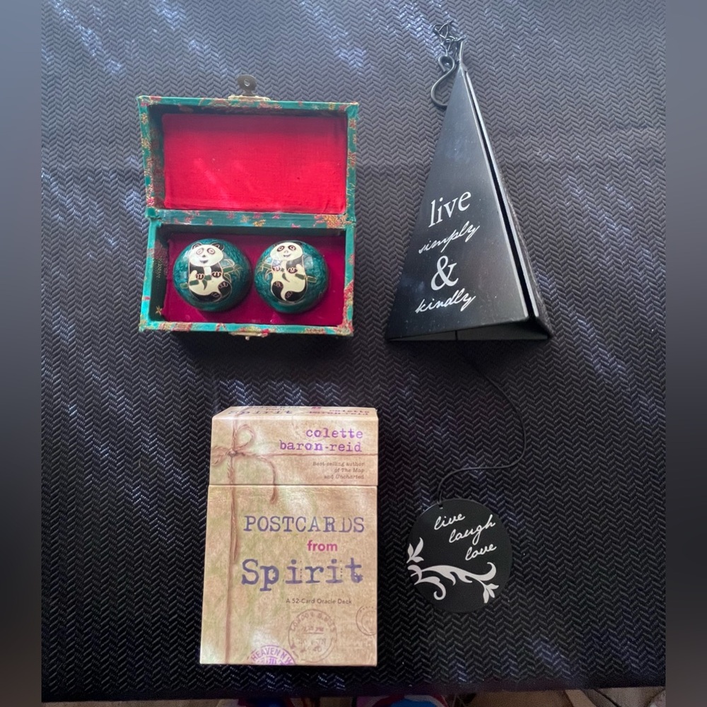 Hay House Meditation Trio Bundle: Pyramid Chime, Panda Baoding Balls, & Cards